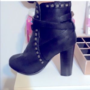 Venus booties black 4” heel studded and strappy